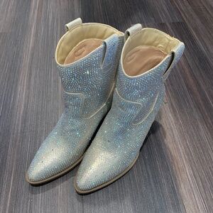 NWOT - Silver Rhinestone Cowboy Ankle Boots